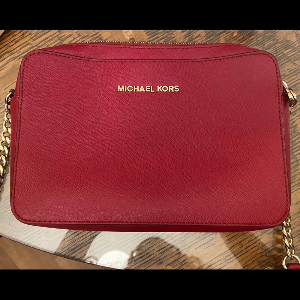 Michael Kors Large Jet Set Red Maroon Crossbody Purse